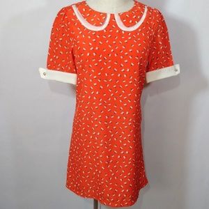 Paper Crane Dress Red Short Sleeve Vintage Pattern